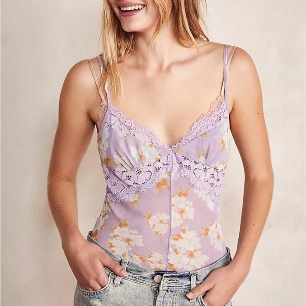 Intimately Free People Monday Morning Bodysuit Lilac Combo Medium NEW